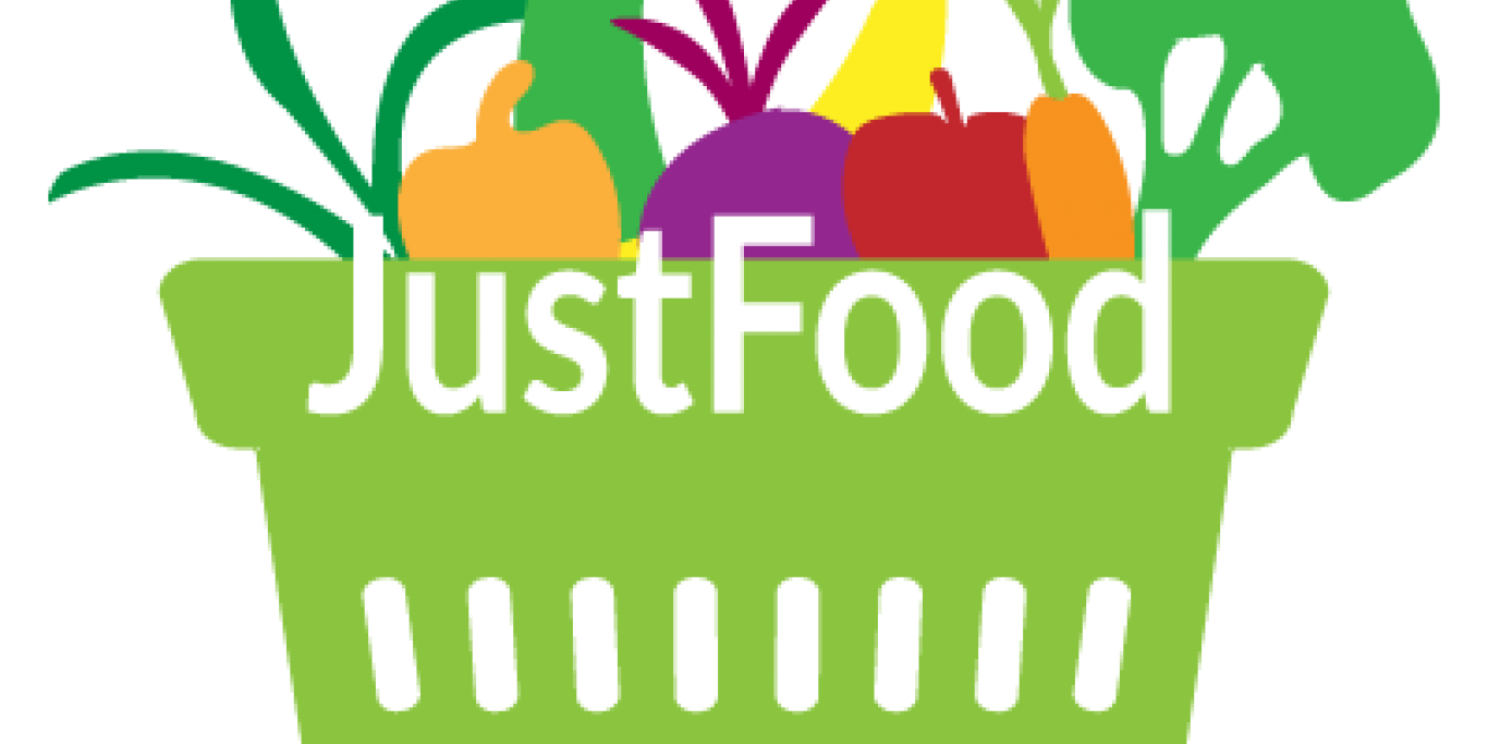 JustFood logo with basket of fresh vegetables and fruits